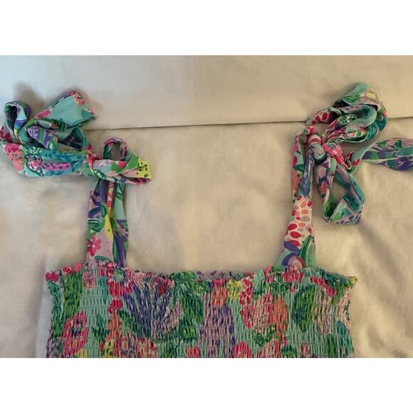 Lilly Pulitzer Womens Rivera Romper Sz S Smocked Tie Dress Skorts Beach Tropical - Picture 7 of 9